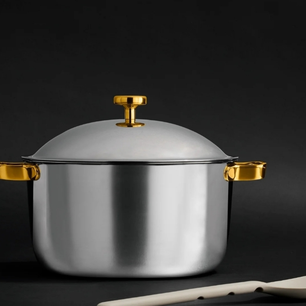 Our Place Titanium Pot with Gold Accents New With Flaws( Scuffs On Exterior)
